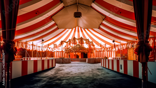 Entrée des artiste pour le spectacle de cirque sous chapiteau rouge et blanc photo