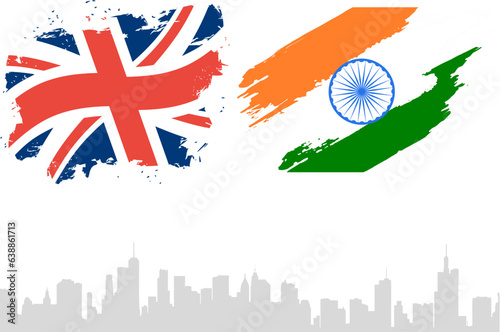 UK and India Vector Flag with the background of Buildings. Vector Illustration