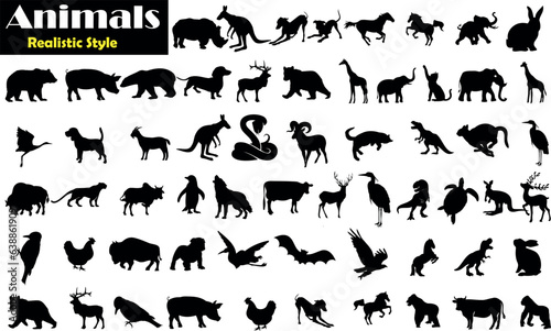 Canvastavla Animal Silhouette or Logo Collection isolated on white background