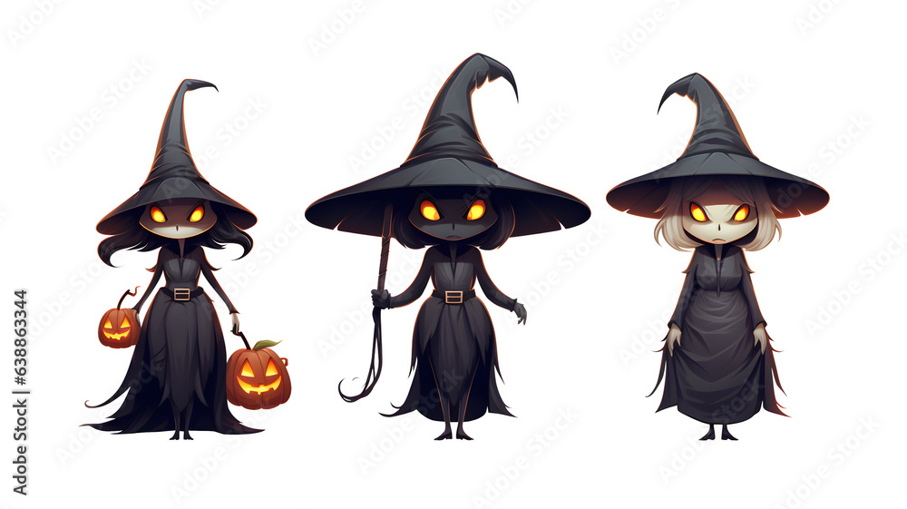 Set of halloween witch on transparent background PNG Set of halloween witch on transparent background PNG