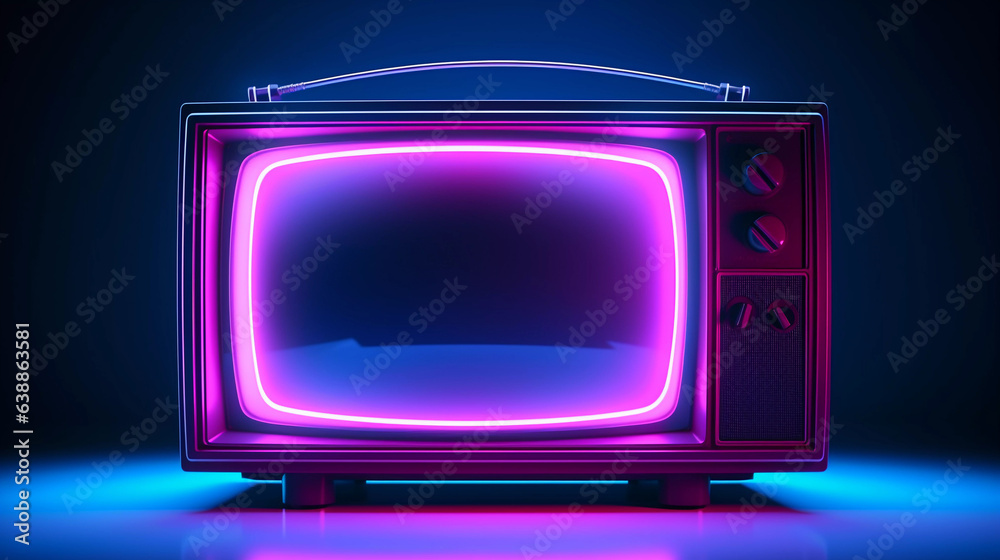 Retro TV Cyberpunk Style Vivid Neon Colors Retro TV Cyberpunk Style Vivid Neon Colors