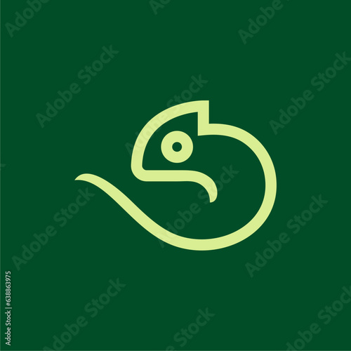 Chameleon simple line icon logo vector design. Chameleon reptile vector in abstract outline Illustration