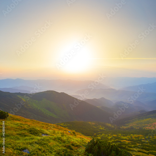 green mountain valley at the early morning, summer mountain travel scene © Yuriy Kulik