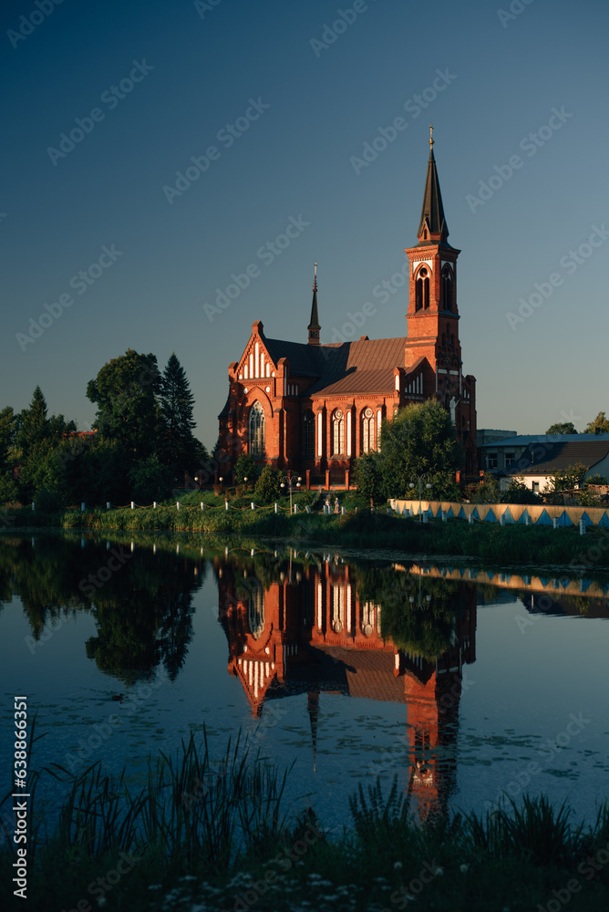 The red brick church in Postavy, Belarus