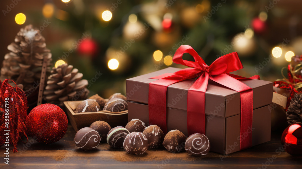delicious chocolate in a Christmas scene. Giftbox