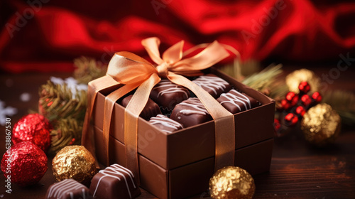 delicious chocolate in a Christmas scene. Giftbox © Olga
