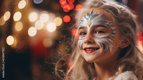 Photo Portrait of little girl with Christmas face painting