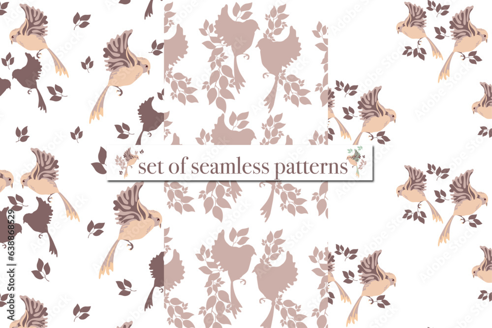 pattern with birds, set of seamless patterns