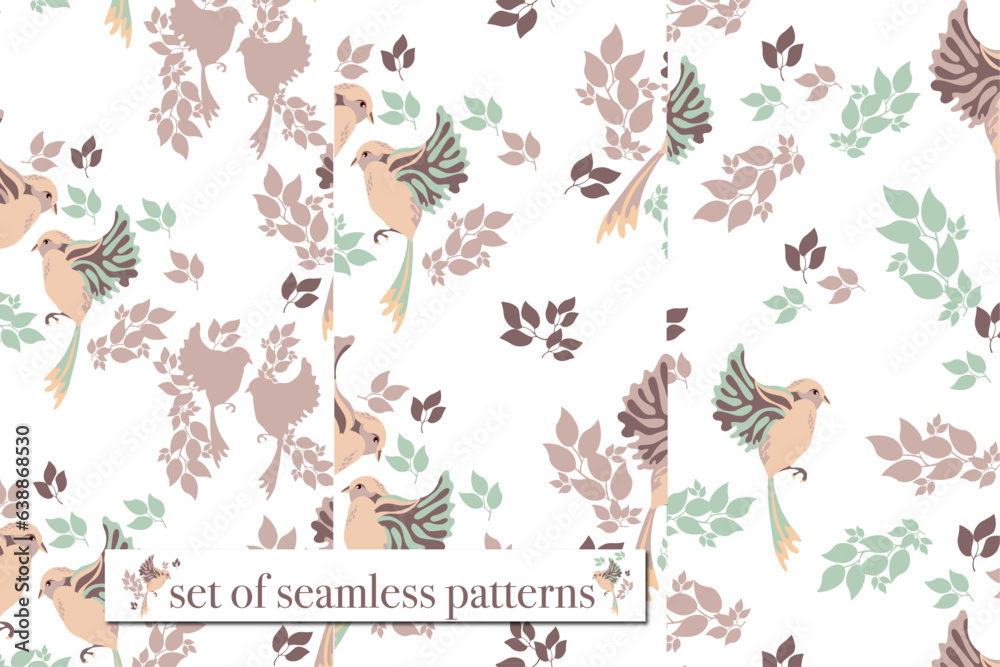 pattern with birds, set of seamless patterns