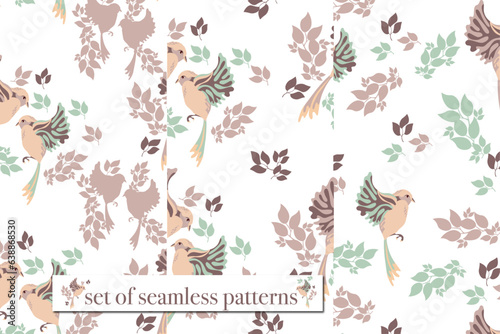 pattern with birds, set of seamless patterns