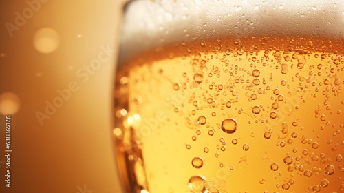  Pouring beer with bubble froth in glass, captured in a front view that features a wave curve shape. Close-up modern background of beer with bubbles in glass.Generative AI