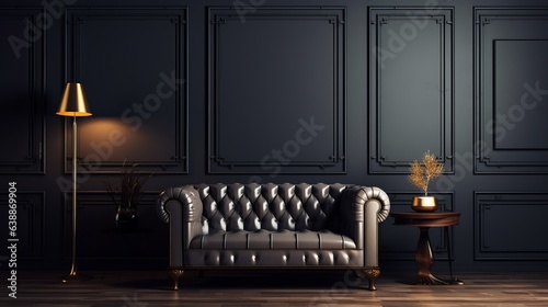 Modern interior design for home, office, furniture against the background of a dark classic wall © Suleyman