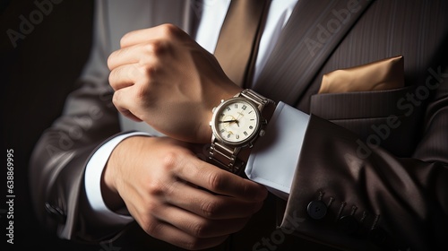 Businessman using watch to check the time
