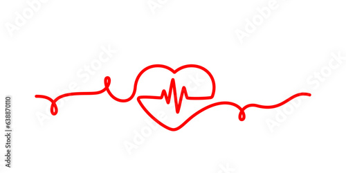 Heart icon with sign heartbeat. Heart sign in one line drawing