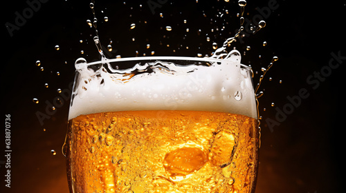 Pouring beer with bubble froth in glass, captured in a front view that features a wave curve shape. Close-up modern background of beer with bubbles in glass.Generative AI