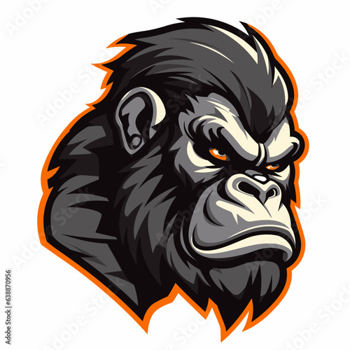 Esport gorilla vector logo on white background side view, gorilla icon, gorilla head, gorilla sticker