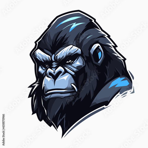 Esport gorilla vector logo on white background side view, gorilla icon, gorilla head, gorilla sticker