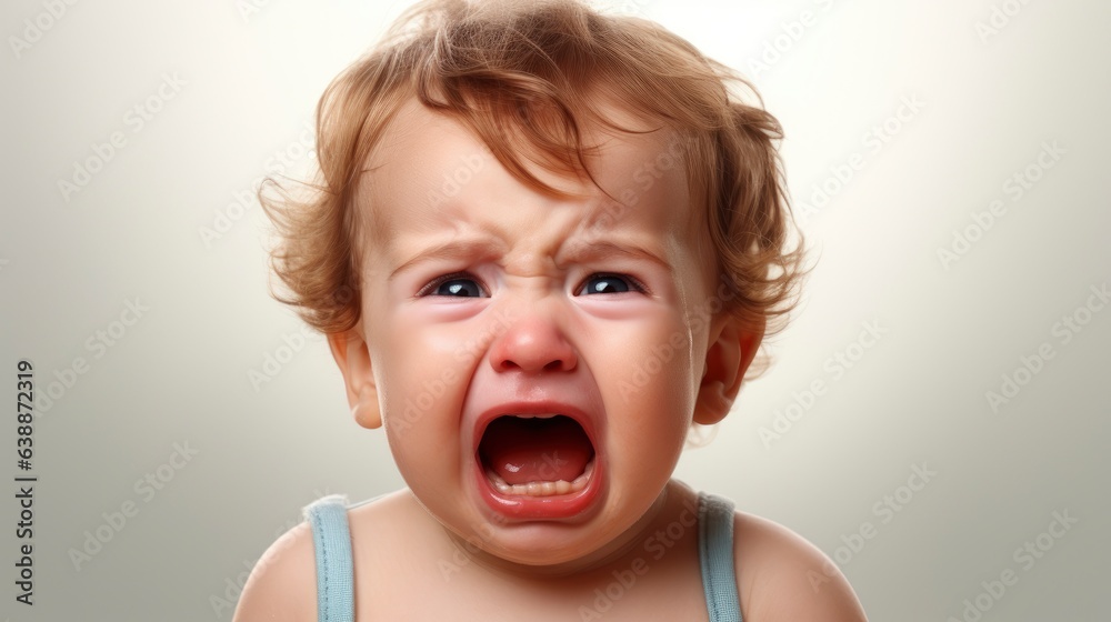 a close up photo of a cute little baby boy child crying and screaming isolated on white background. a close up photo of a cute little baby boy child crying and screaming isolated on white background.