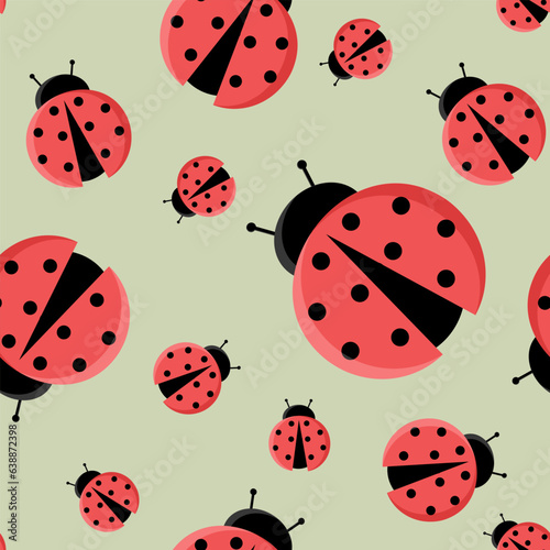 Cute Ladybug seamless pattern. Pretty color Ladybird vector endless background. Nature cartoon or Flat illustration with red dotted Beetle isolated on white. Summer spotted bug for Wallpaper, Wrapping