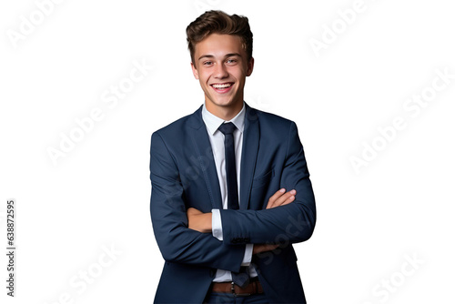 Confident Young Guy in Stylish Suit and Elegant Tie - A Professional Standing Portrait Wearing Formal Work Attire, Symbolizing Job Success and Workplace Excellence - Isolated Transparent Background