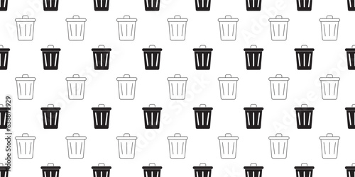 black white trash bin seamless pattern