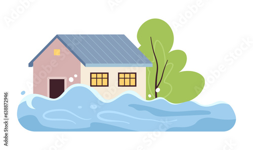 Flooded house semi flat colour vector object. Natural disaster. Flood. Editable cartoon clip art icon on white background. Simple spot illustration for web graphic design