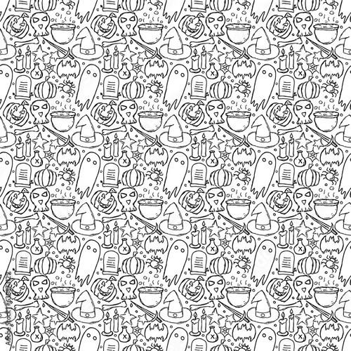 Seamless Halloween pattern. Doodle Halloween background