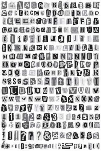 Ransom letters blackmail kidnapper collage paper cut out anonymous note font. Blackmail Letters, Numbers and punctuation symbols. Compose your own. Big collection note font from newspaper or magazine