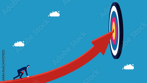 Businessman ready to work on growth arrows for goals. vector