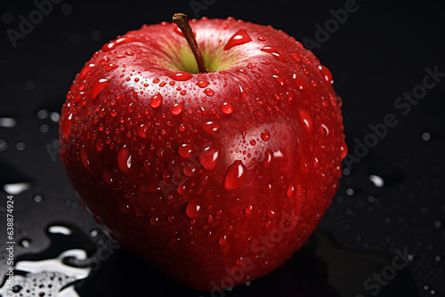red-apple with drops of water on black 