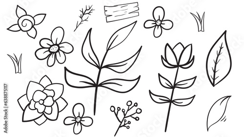 hand drawn flowers and leaves sketch vector design
