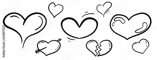 hand drawn heart shapes. love symbol in comic style. vector illustration