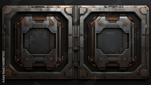 Dark color Scifi design external panels abstract. Wide format.