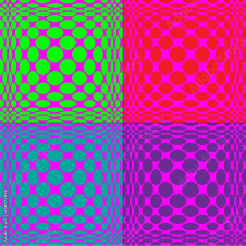 mod op art vector patterns with bright colors and circles