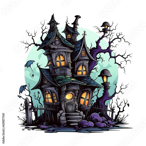 haunted house illustration, cartoon