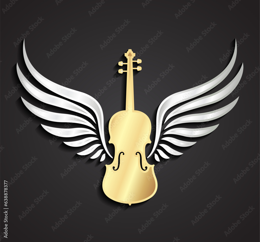 Fototapeta premium 3d golden silver winged violin
