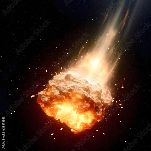 Asteroid blowing up in a fiery explosion, deep space, illustration