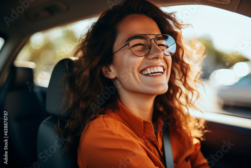 Joyful Brunette Behind the Wheel: Portrait of a Successful and Smiling Female Driver © dream@do