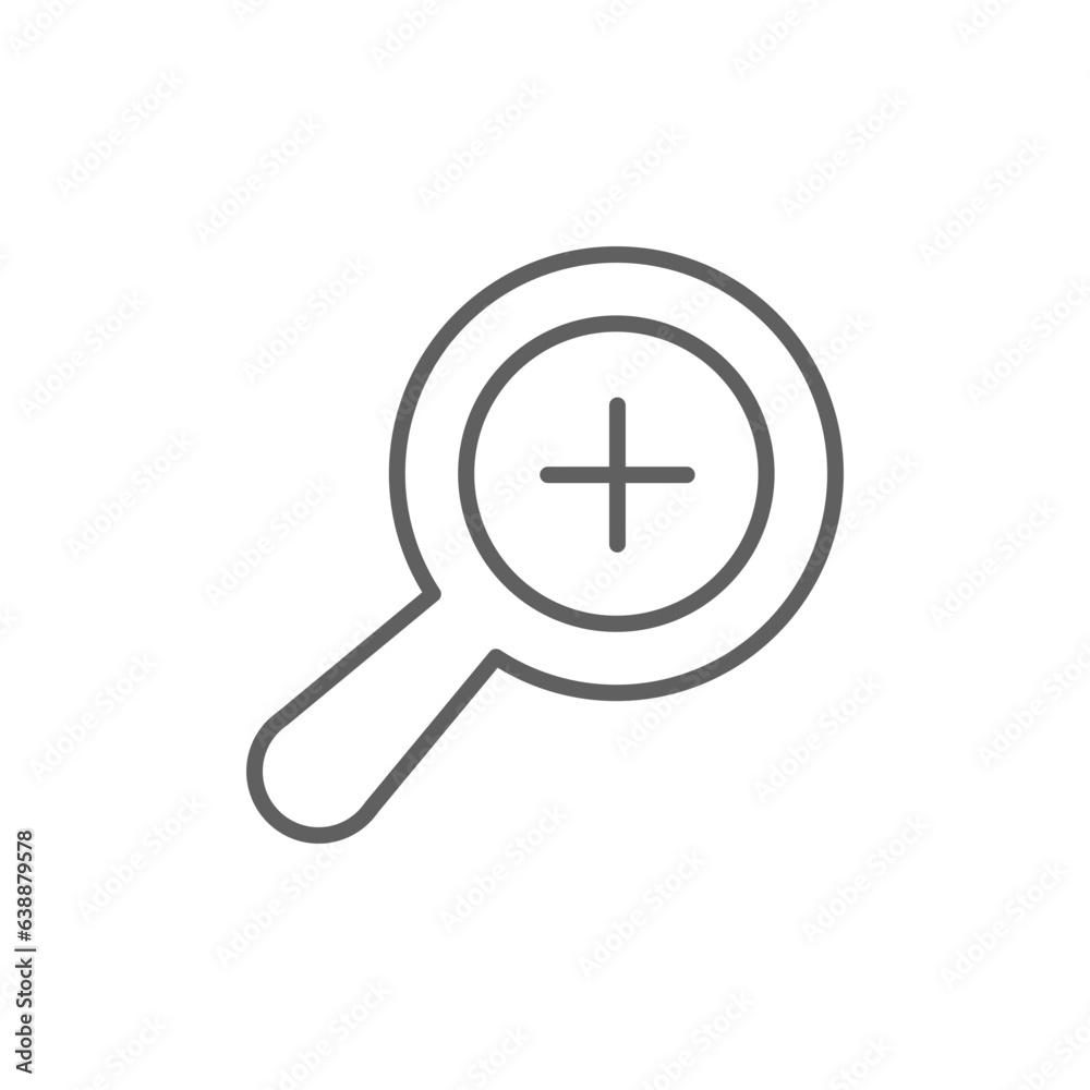 Zoom icon. Simple outline style. Magnify glass with add sign, find, focus, plus, positive, enlarge concept. Thin line symbol. Vector isolated on transparent background. Editable stroke SVG. Zoom icon. Simple outline style. Magnify glass with add sign, find, focus, plus, positive, enlarge concept. Thin line symbol. Vector isolated on transparent background. Editable stroke SVG.