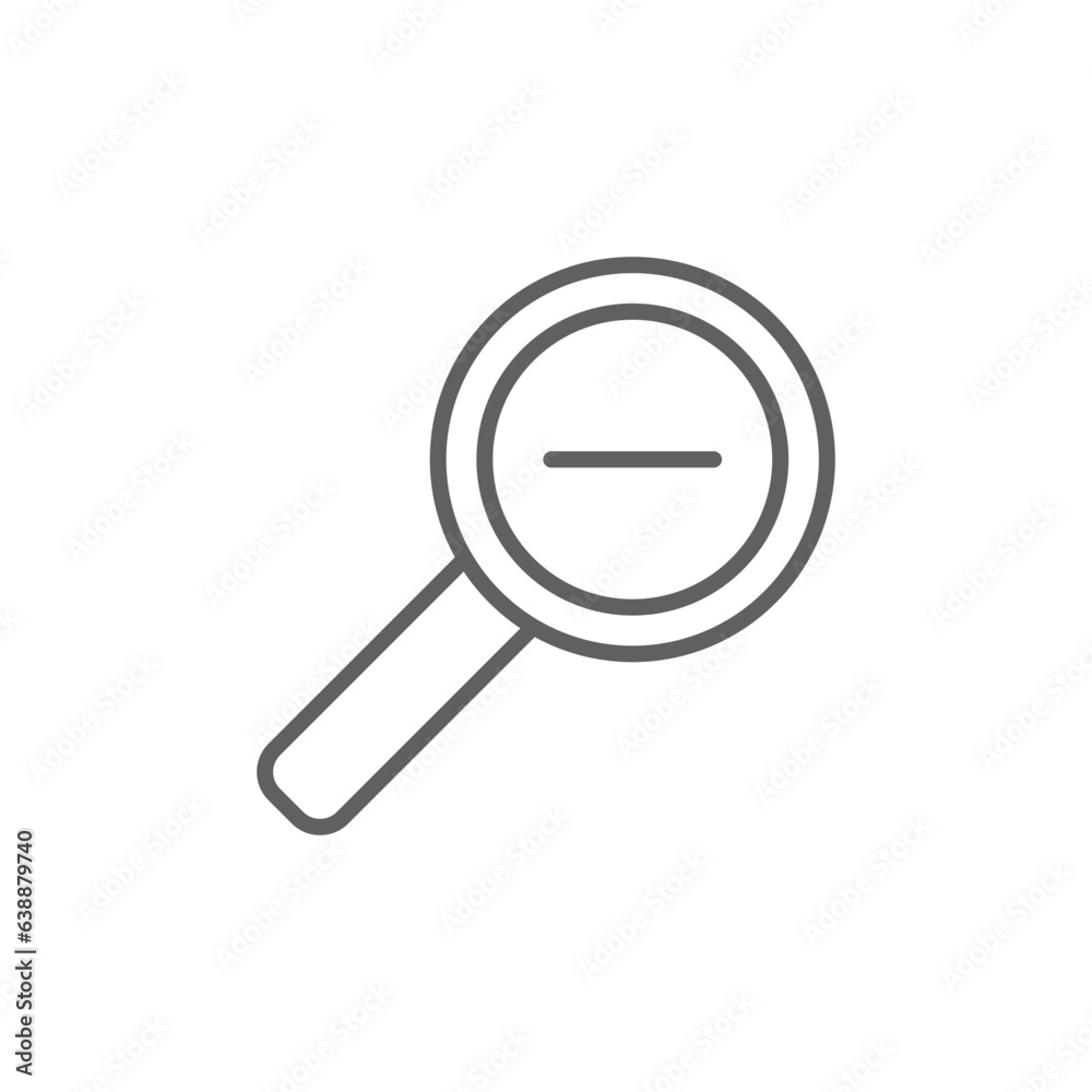Zoom out icon. Simple outline style. Magnifying glass, find, minus, reduce, minimize, search concept. Thin line symbol. Vector isolated on transparent background. Editable stroke SVG.