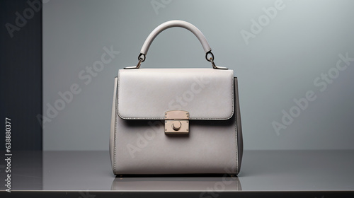 Beautiful trendy smooth youth women's handbag in gray color on a neutral studio background for advertising.Generative AI
