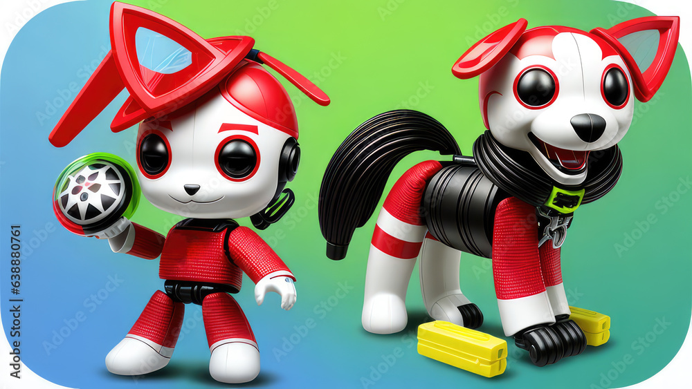 Toys concept background little cute girl and dog Toys concept background little cute girl and dog