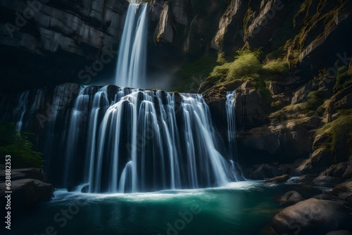 A majestic waterfall cascading down a rocky cliff