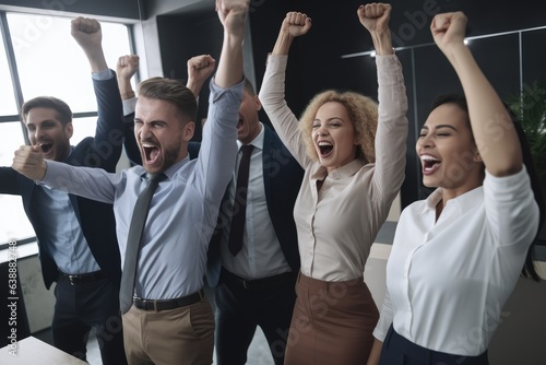 shot of a team of colleagues cheering at work