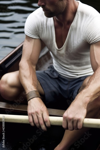 Obraz na plátně cropped shot of an oarsman sitting in the rowboat