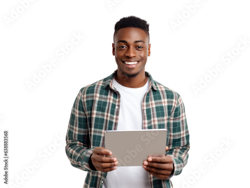 Cheerful Black Student with Tablet