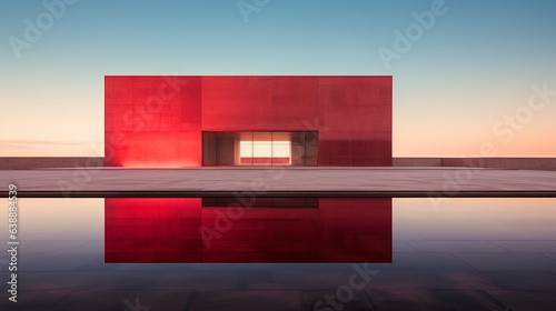 Modern house  award-winning architecture  red  pool  wallpaper  background  Mark Rothko style