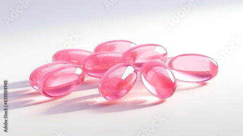 pink transparent vitamins on a white background (Generative AI)