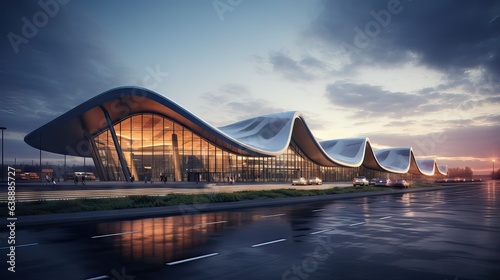A modern airport characterized by its avant-garde and spacious architecture, optimized for traveler efficiency and comfort. Generative AI