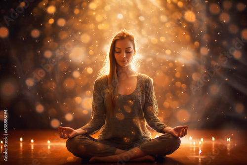 Young woman meditating in lotus position